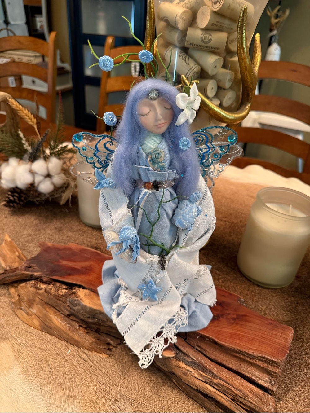 Handmade Blue Fairy Home Art Figurine - Decorative Tabletop Décor